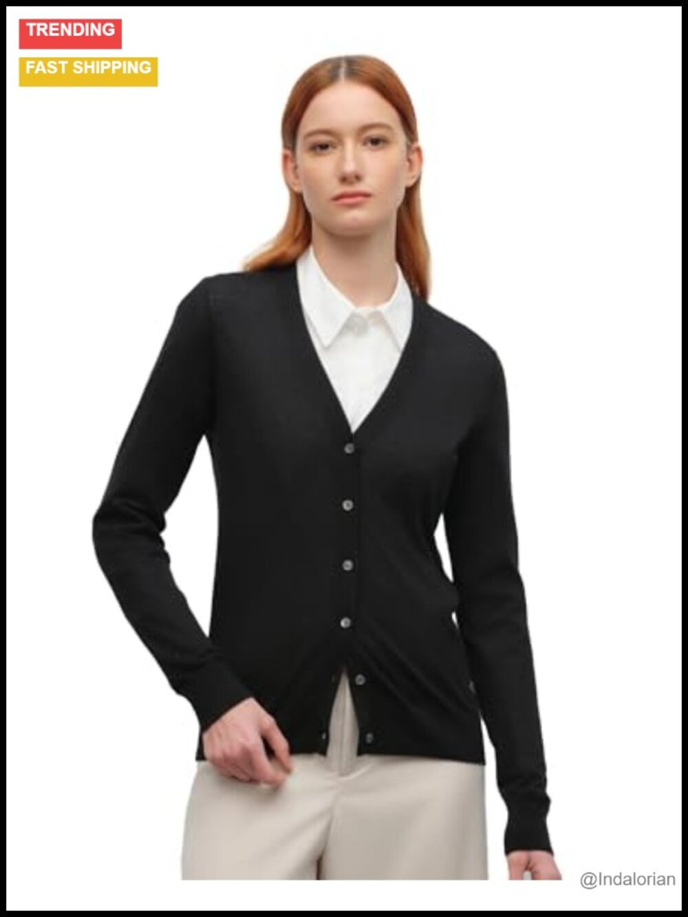 Luxury Cashmere V-Neck Ribbed Long-Sleeve Button Front Cardigan